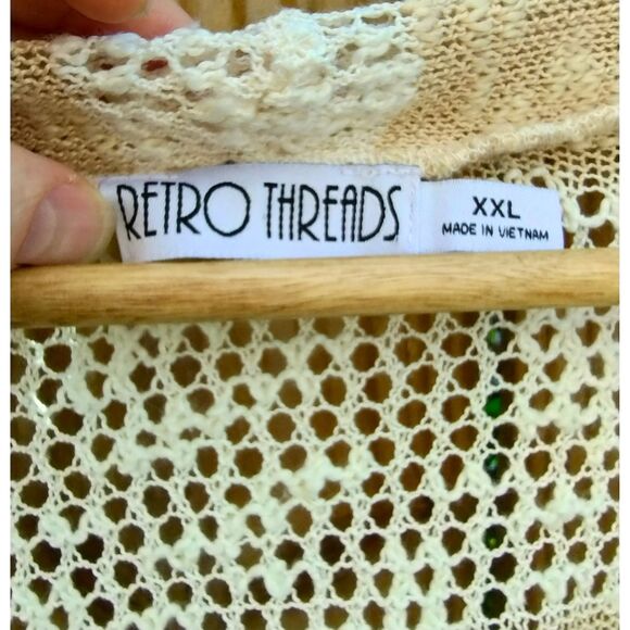 Women's Retro Threads Beige/Cream Open Plunge Waterfall High-Low Cardigan Sz XXL - Picture 5 of 5